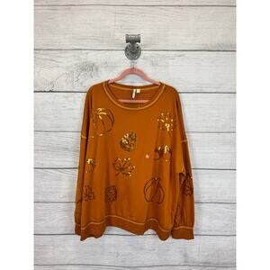 Cato Plus Size Orange Fall Sequin Leaf Printed Sweatshirt Size 26/28W